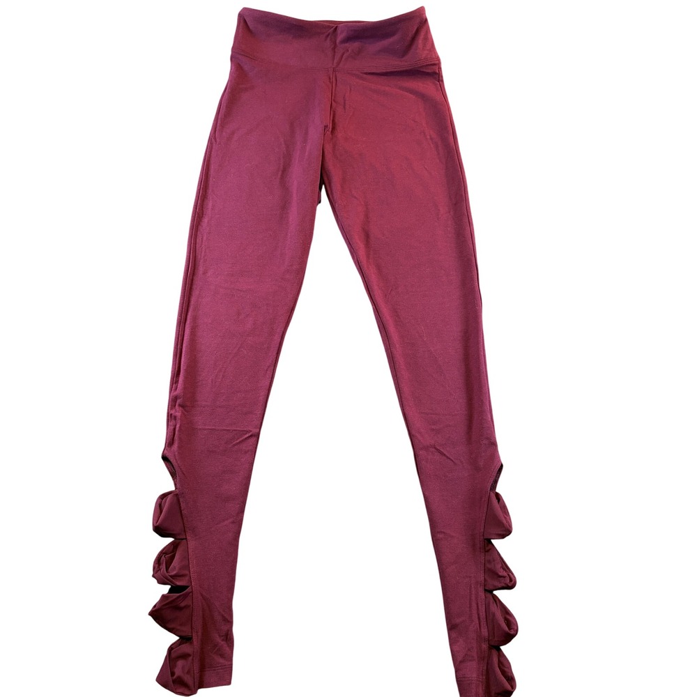 Victoria Sport Burgundy Ruffle Cutout Leggings Small Long High Waist Activewear
